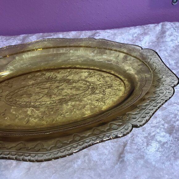 Vintage Federal Depression Glass Patrician Pattern Serving Platter GUC Home 30s - Picture 6 of 11